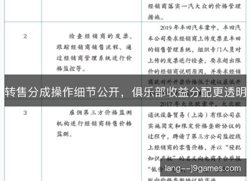 转售分成操作细节公开，俱乐部收益分配更透明